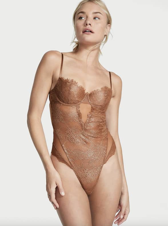 Victoria's Secret Push-Up Corset Top, Hailey Bieber Models a Sheer Lace  Bodysuit on Instagram