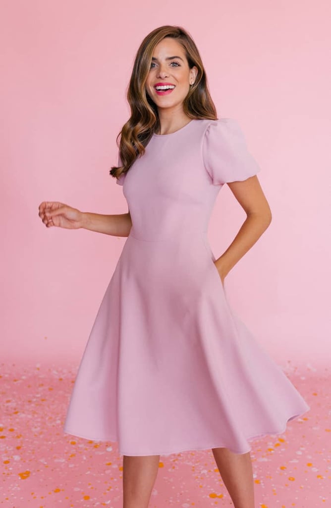 fit and flare dress with puff sleeves