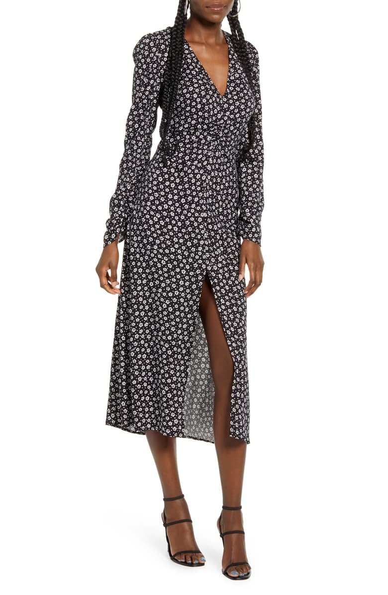 Afrm Madsen Ruched Long-Sleeve Midi Dress