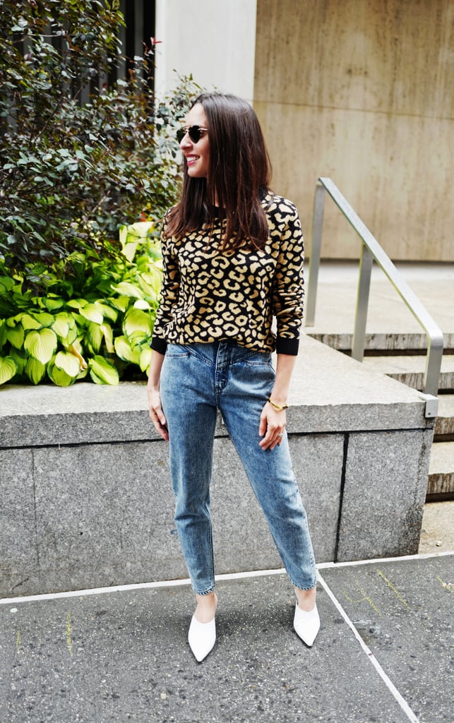 Easy Outfits: A Leopard-Print Sweater, Jeans, Mules, a Bag, and Sunglasses
