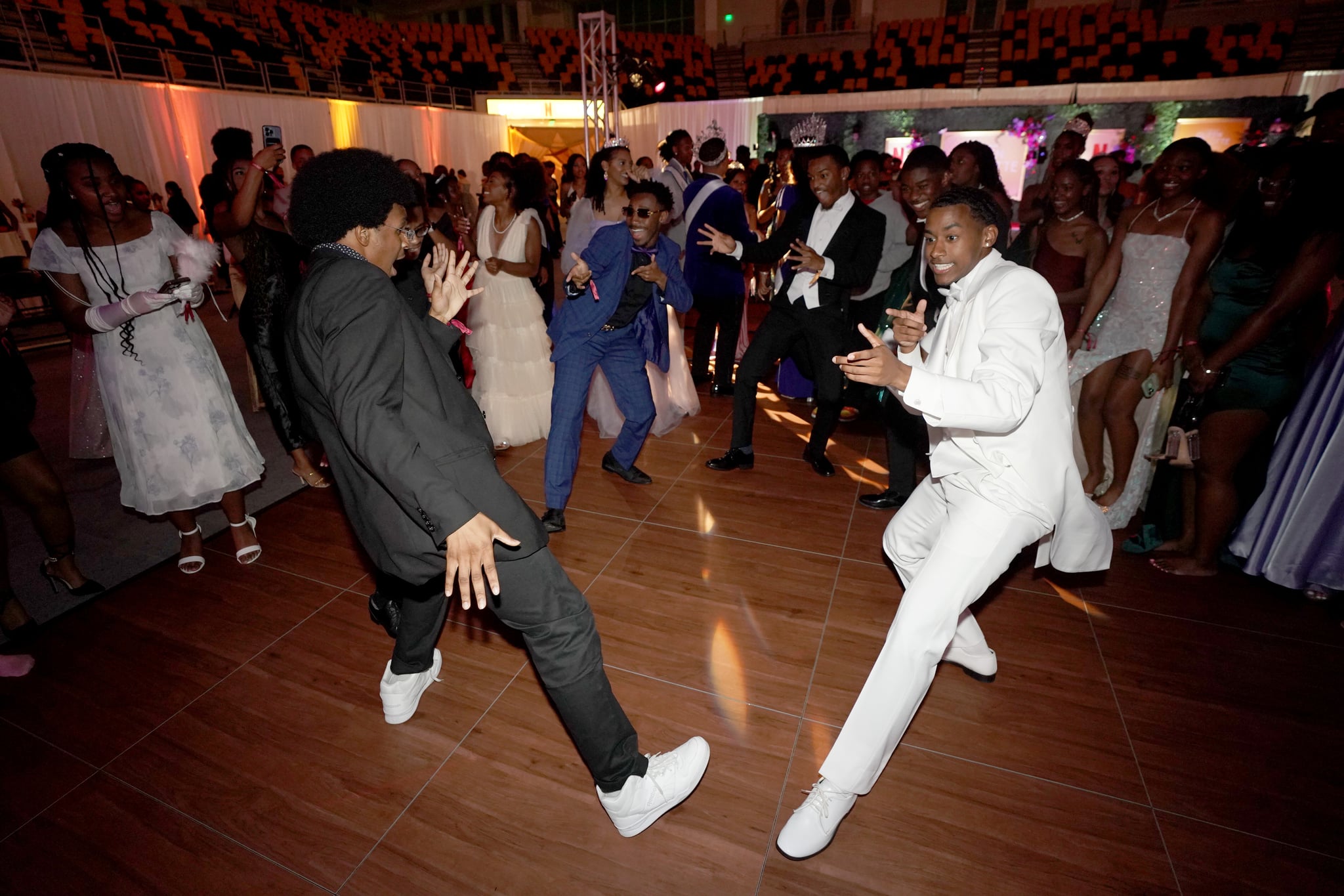 NEW ORLEANS, LOUISIANA - APRIL 15: A view of guests on the dance floor during the Queen Charlotte Spring Waltz at Xavier University on April 15, 2023 in New Orleans, Louisiana. (Photo by Erika Goldring/Getty Images for Netflix)