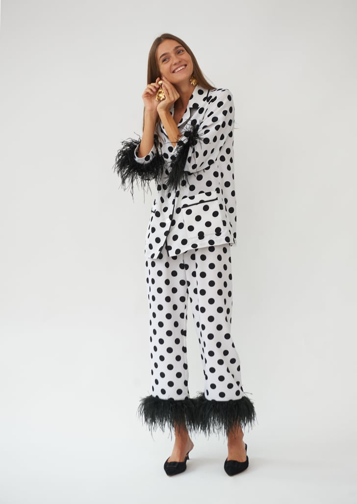 Sleeper Party Pajama Set with Feathers in Black These Feathered PJs