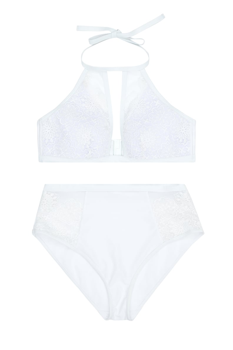 Hunter McGrady Plus Size/Curve White High Neck Lace Panel Bikini