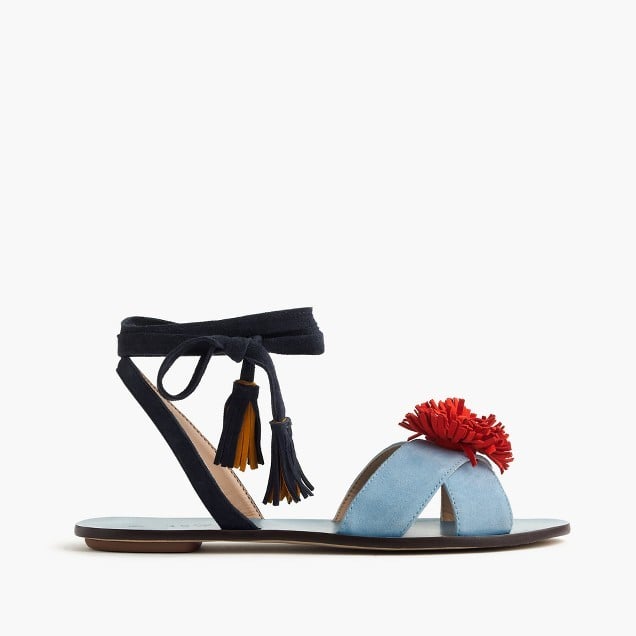 J.Crew Lace-up Suede Sandals With Pom-Pom