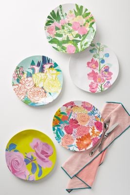 Anthropologie Paint + Petals Melamine Dinner Plates