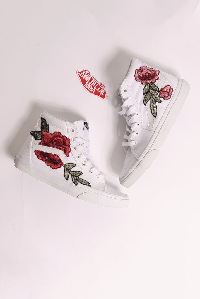 white high top vans with roses