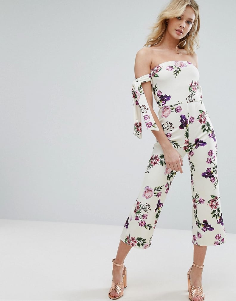 Oh My Love Bardot Jumpsuit With Tie Sleeves in Floral Print