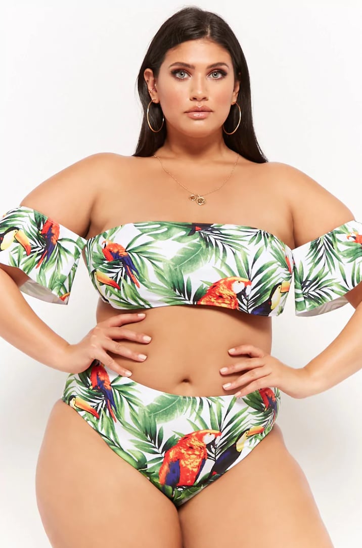 Forever 21 Plus Size Tropical Toucan Off-the-Shoulder Bikini