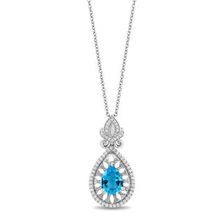 Enchanted Disney Aladdin Pear-Shaped Swiss Blue Topaz Pendant in Sterling Silver