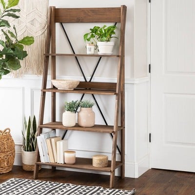 Saracina Home Ivy Boho 4 Tier Solid Wood Ladder Bookshelf