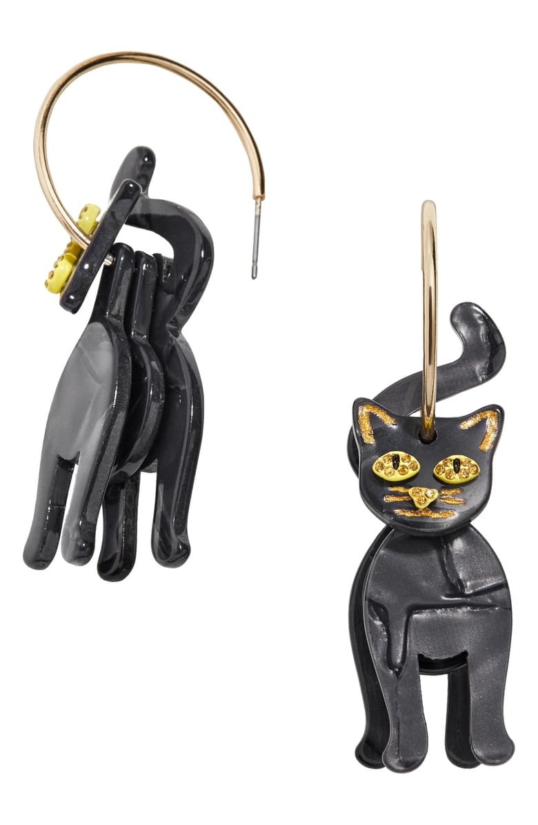 BaubleBar Black Cat Hoop Earrings