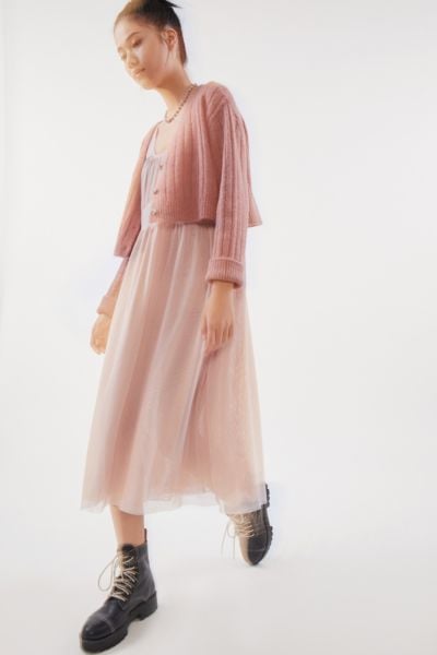 Urban Renewal Remnants Tiered Mesh Midi Dress