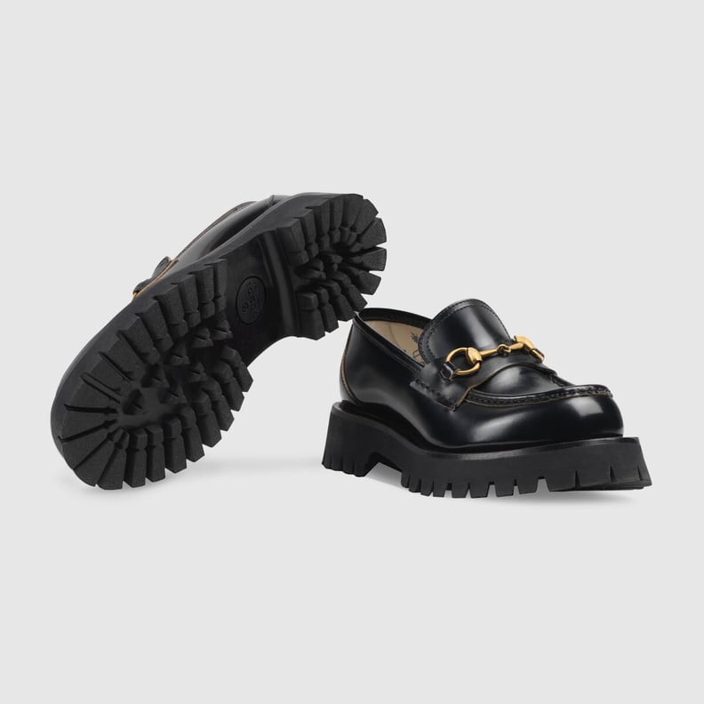 Shop Ella's Gucci Leather Lug Sole Horsebit Loafer