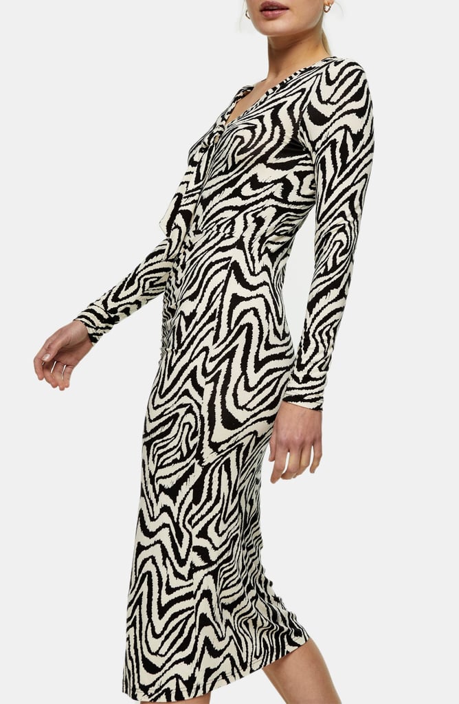 Topshop Twist Tie Long Sleeve Midi Dress