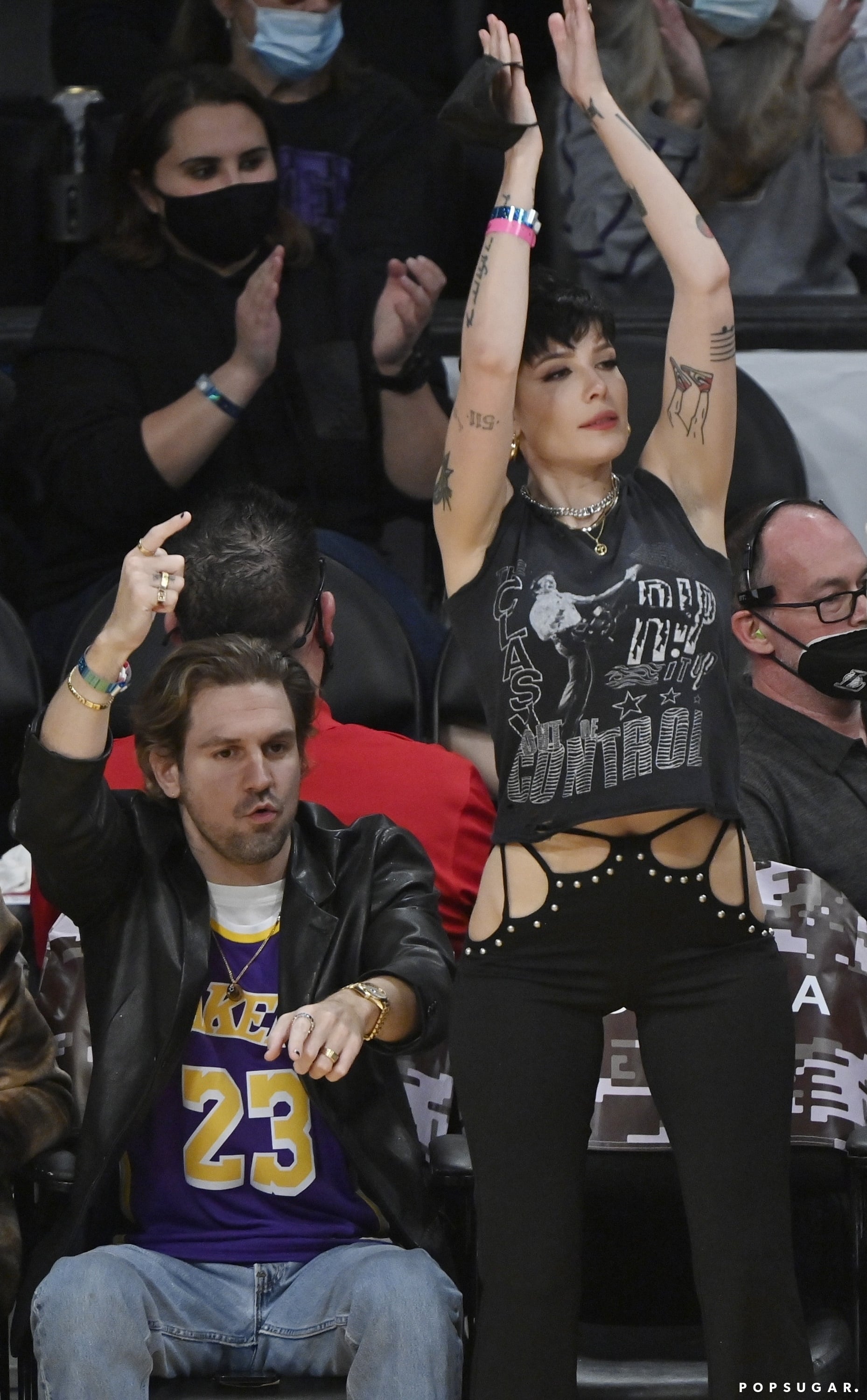 Halsey Wears Hip-Cutout Pants to Lakers 