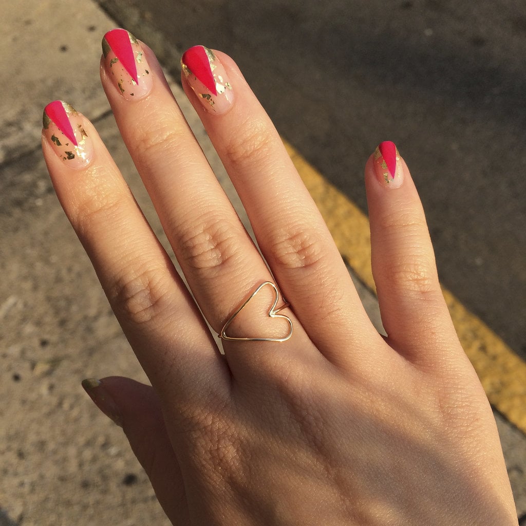 The final look of these graphic gold and pink nails is sure to bring on the compliments.
