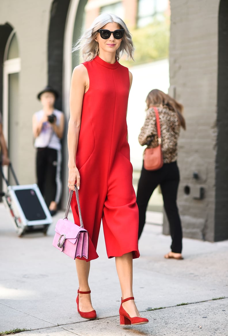 Red block discount heels outfit