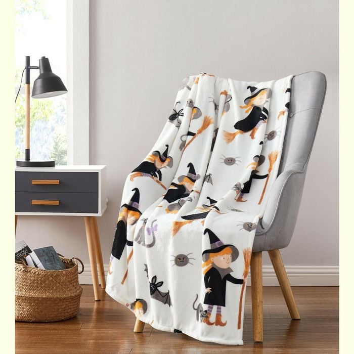 Witches, Black Cats and Bats Ultra Soft and Plush Oversized Halloween Throw Blanket