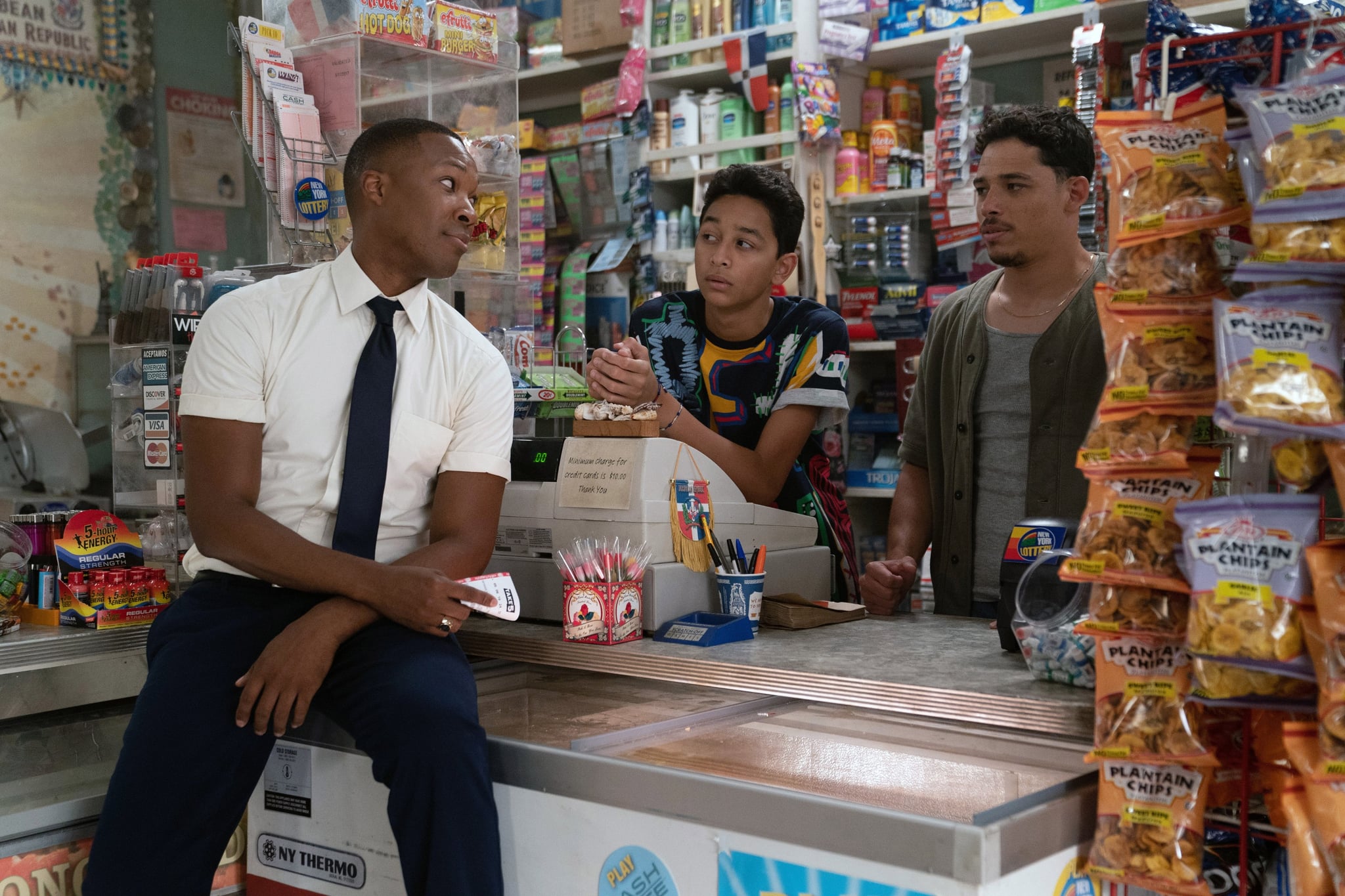 IN THE HEIGHTS, from left: Corey Hawkins, Gregory Diaz IV, Anthony Ramos, 2021. ph: Macall Polay /  Warner Bros. / Courtesy Everett Collection