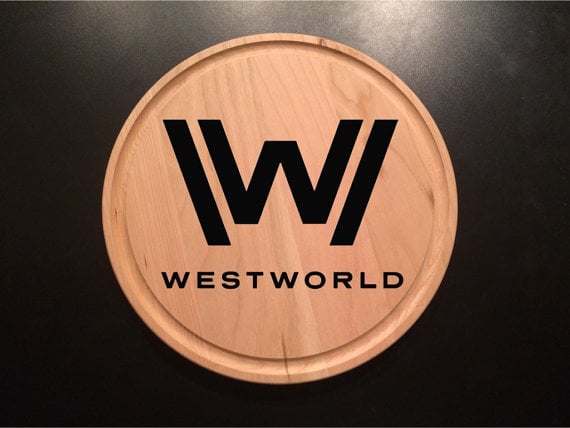 Round Cherry Wood Cheese Cutting Board Laser Engraved With Westworld HBO Show