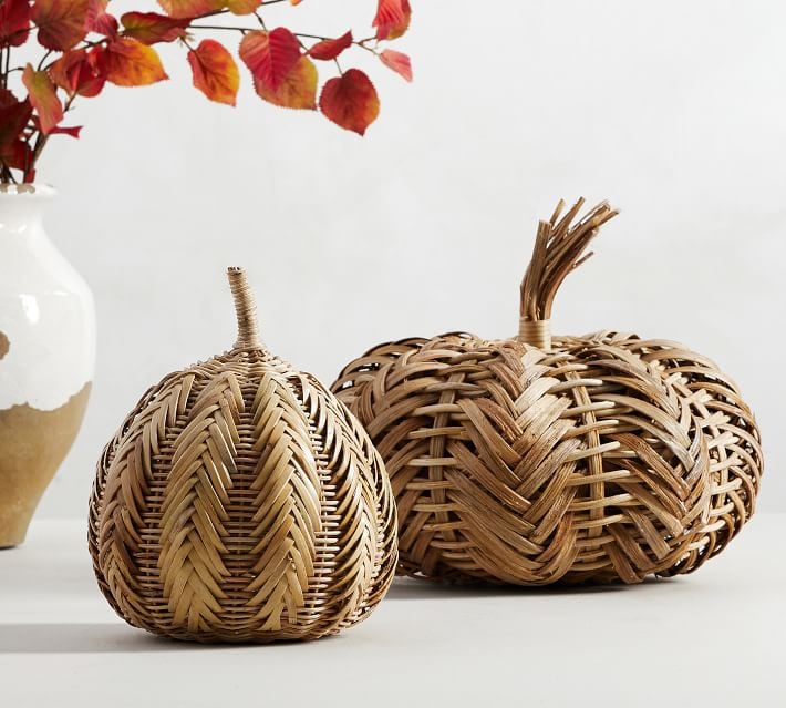 Handwoven Rattan Pumpkins Best Pottery Barn Halloween Decorations