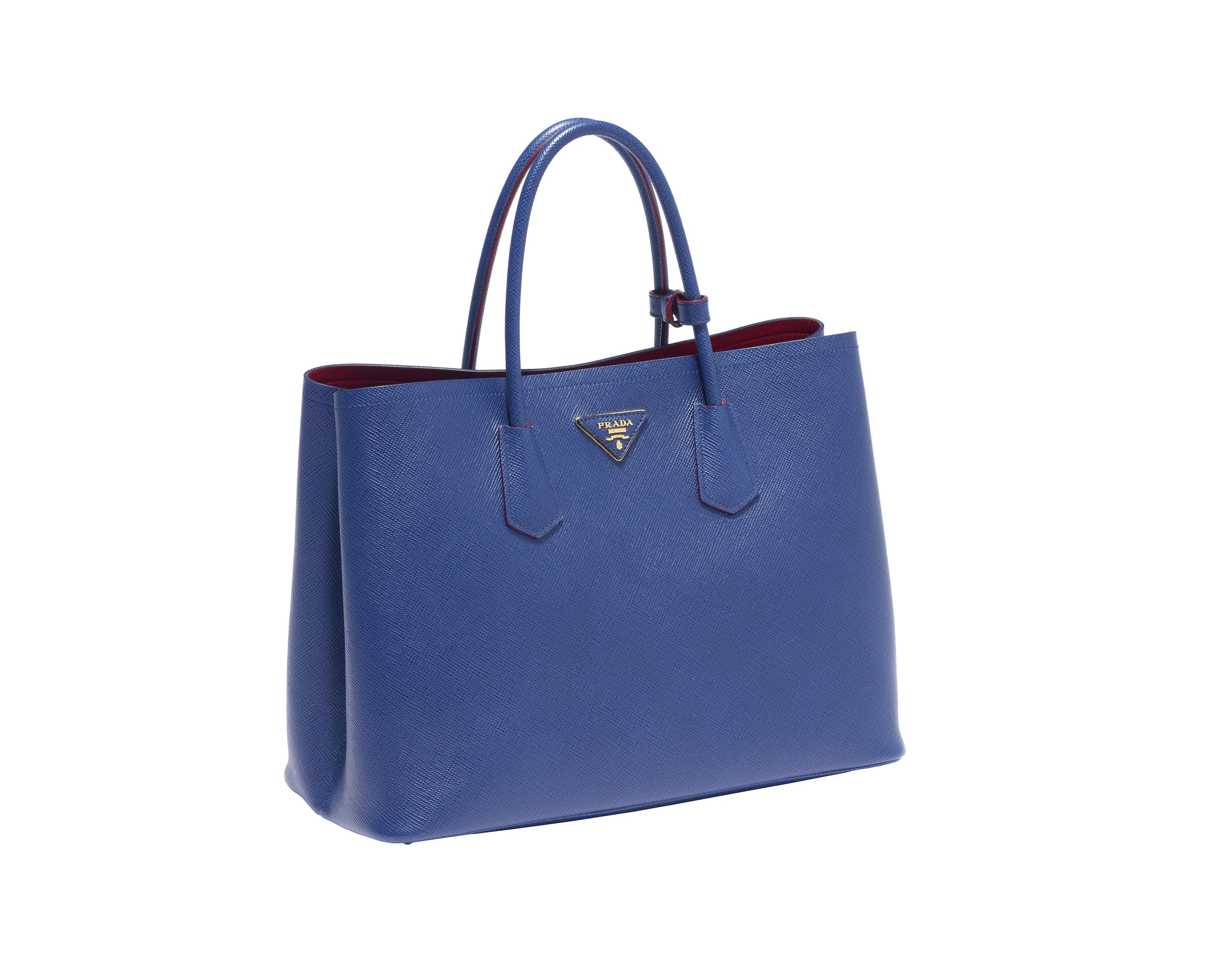 Prada - Double Bag Large Saffiano Cuir Bluette/Fuoco