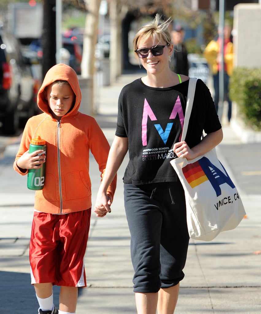 Reese Witherspoon was all smiles after leaving the gym with her son Deacon in LA on Saturday.