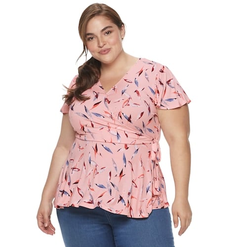 EVRI Plus Size Knit-Faux-Wrap Top