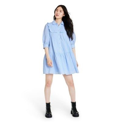 Gingham 3/4 Sleeve Shirtdress