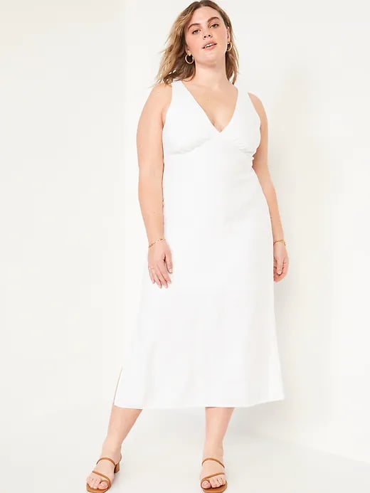 A White Dress: Old Navy Sleeveless V-Neck Tie-Back Smocked Maxi Shift Dress