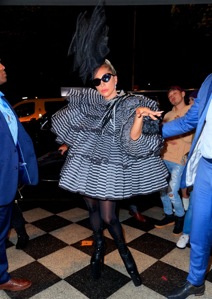 Lady Gaga Striped Minidress at Pre-Met Gala Dinner