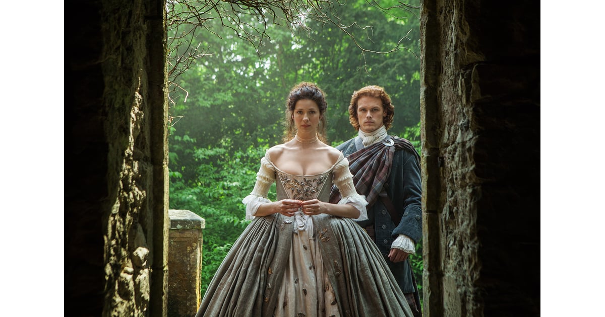 Claire (Caitriona Balfe) and Jamie (Sam Heughan) head into the church. | Outlander Wedding ...
