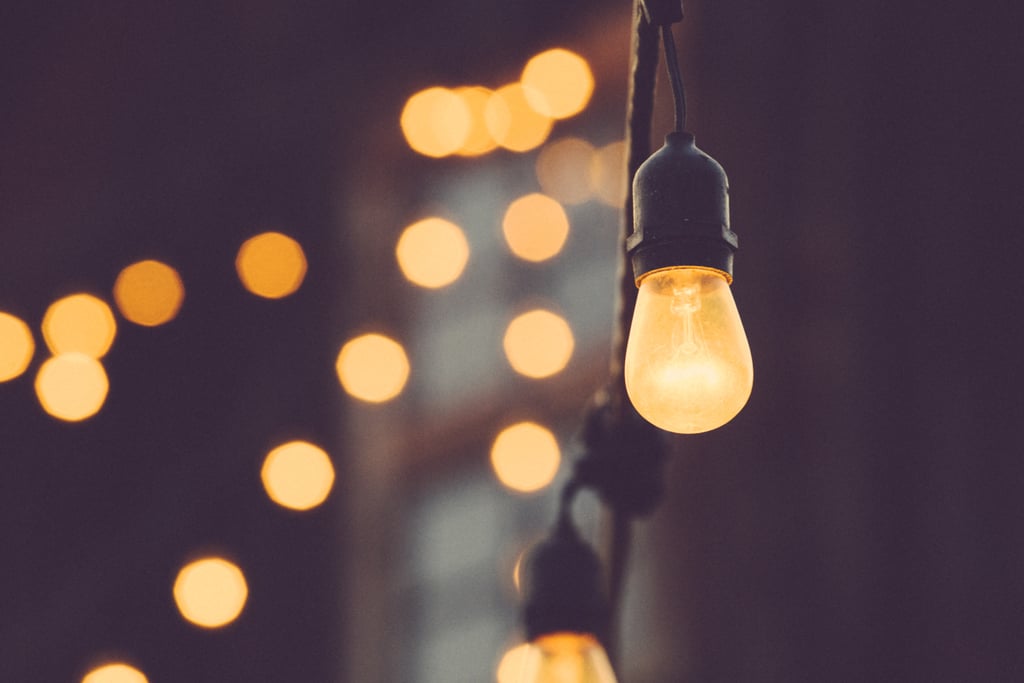 Hanging string lights inside.