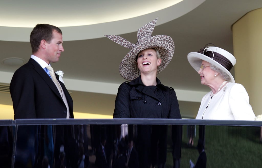 Queen Elizabeth was seen chatting with her two oldest grandchildren, Peter Phillips and Zara Tindall, at the Royal Ascot in 2007.