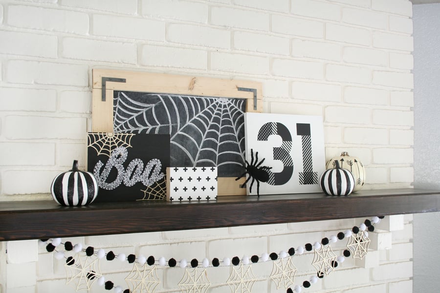 Black and White Halloween Mantel