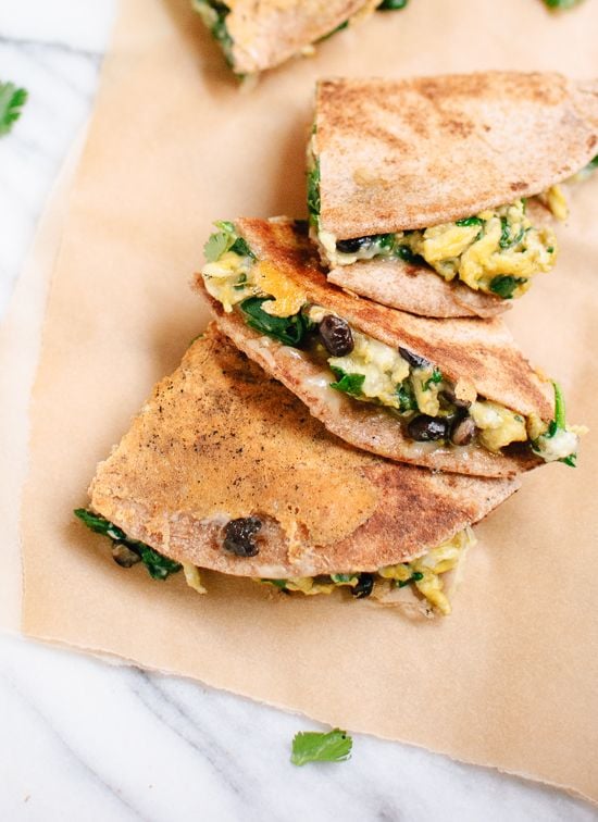 Breakfast Quesadillas With Spinach and Black Beans