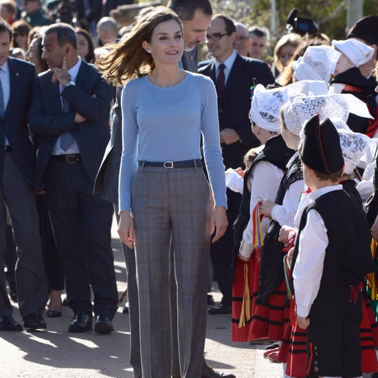 Queen Letizia Wearing Checked Trousers in Spain