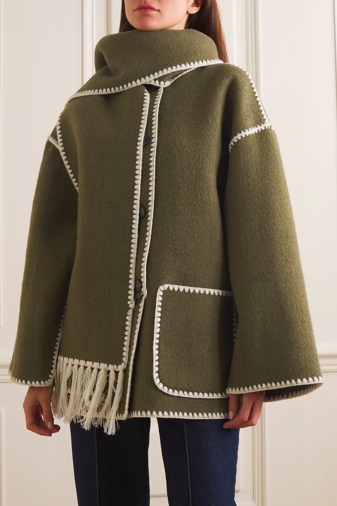 Toteme Green Draped Fringed Wool-Blend Jacket