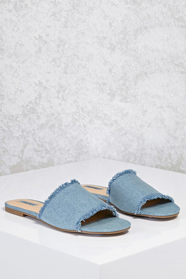 Forever 21 Frayed Denim Slide Sandals