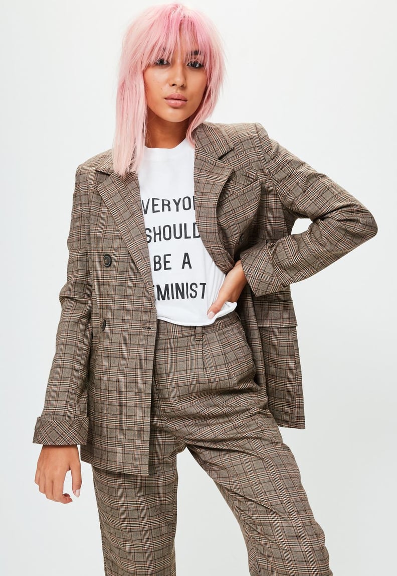 Missguided Grey Plaid Blazer