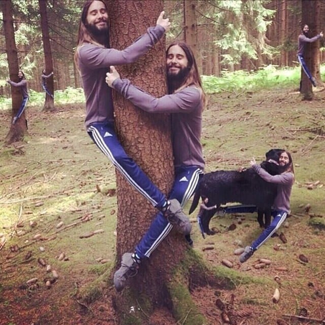 Jared Hugging Trees and His Dog