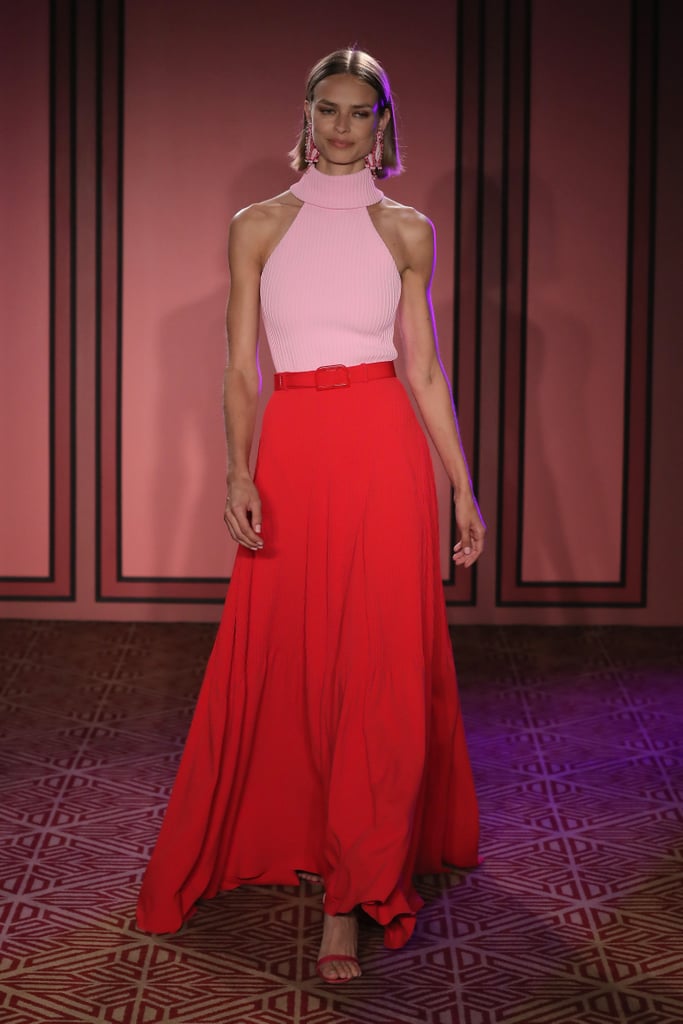 This pink and red turtleneck gown would perfectly highlight Michelle Obama's enviable arms.