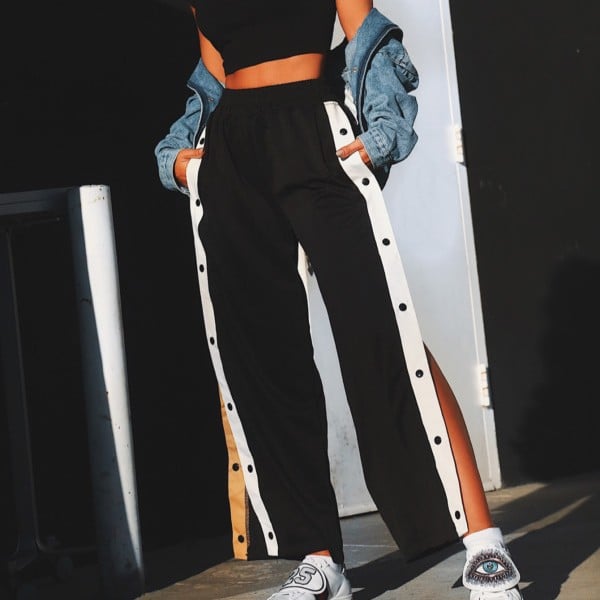 Snap button discount striped side pants