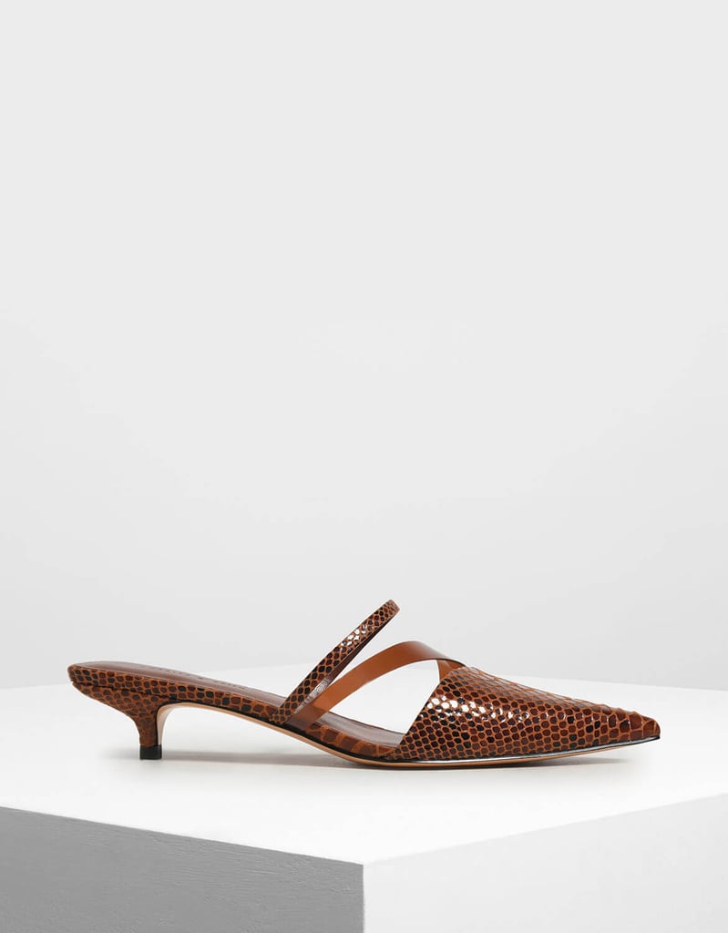 Charles & Keith Croc-Effect Asymmetrical Kitten Heel Mules