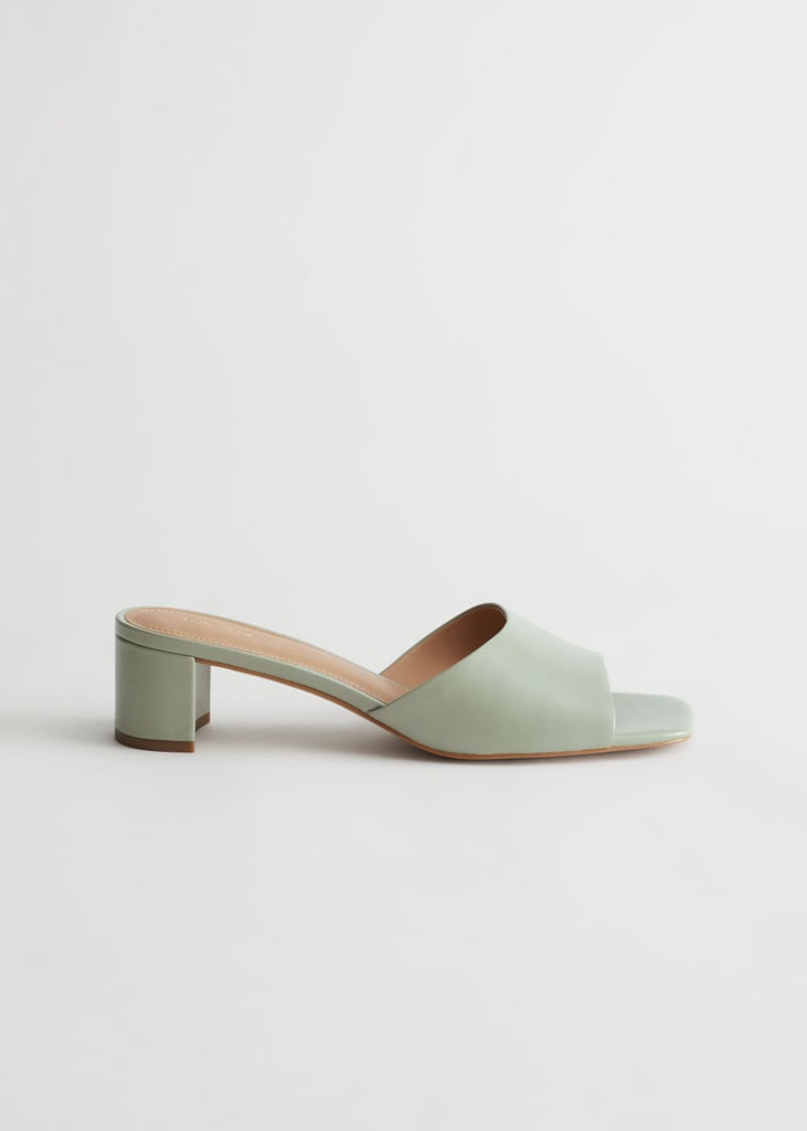 &other Stories Heeled Leather Square Toe Sandal