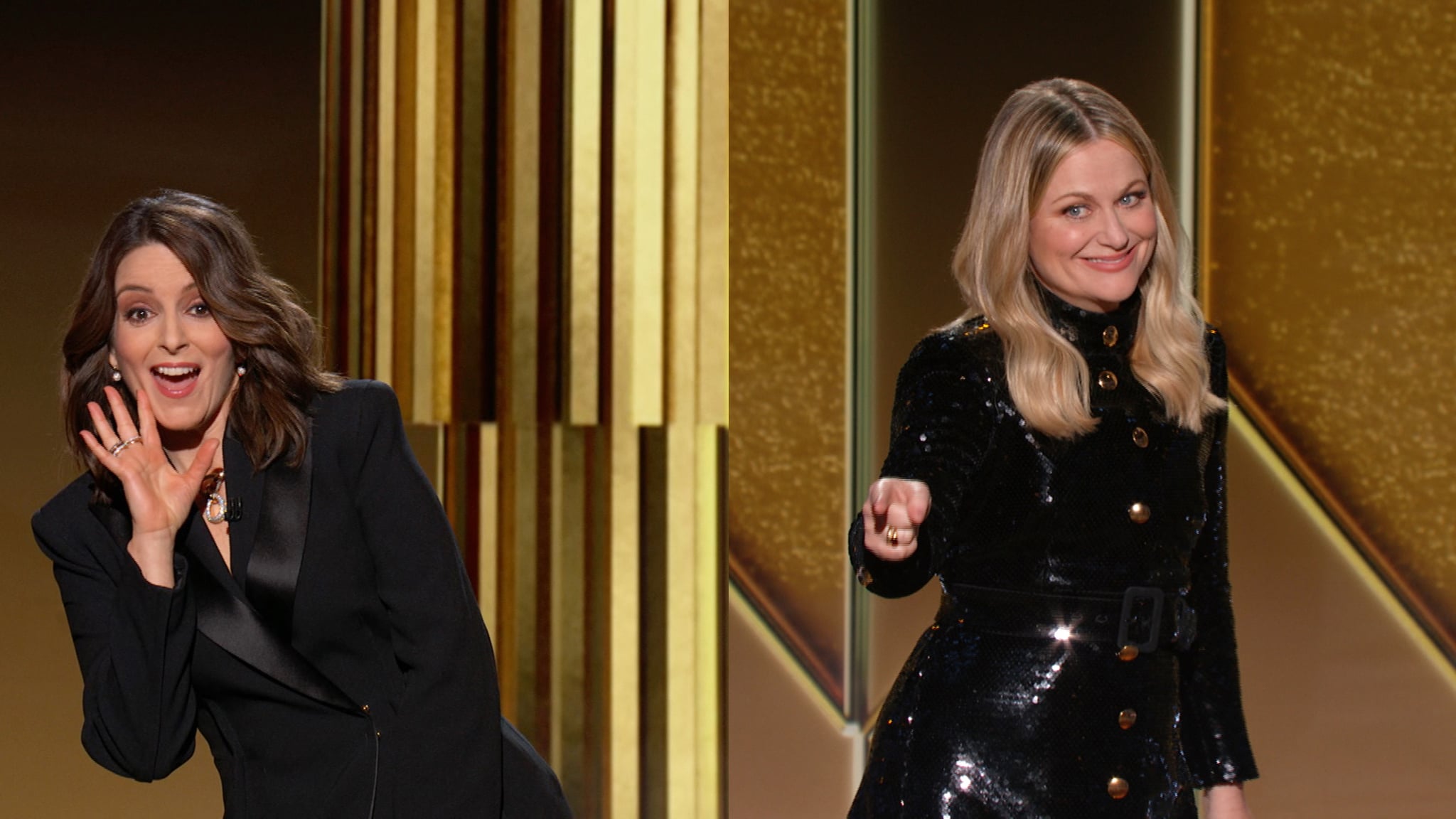 UNSPECIFIED: 78th Annual GOLDEN GLOBE AWARDS -- Pictured in this screengrab released on February 28, (l-r) Co-hosts Tina Fey and Amy Poehler speak onstage at the 78th Annual Golden Globe Awards broadcast on February 28, 2021. --  (Photo by NBC/NBCU Photo Bank via Getty Images)