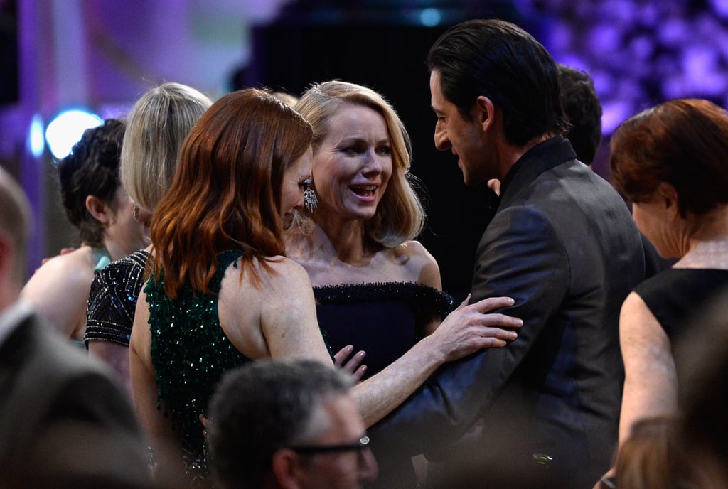 Naomi Watts and Julianne Moore stopped to chat with Adrien Brody.