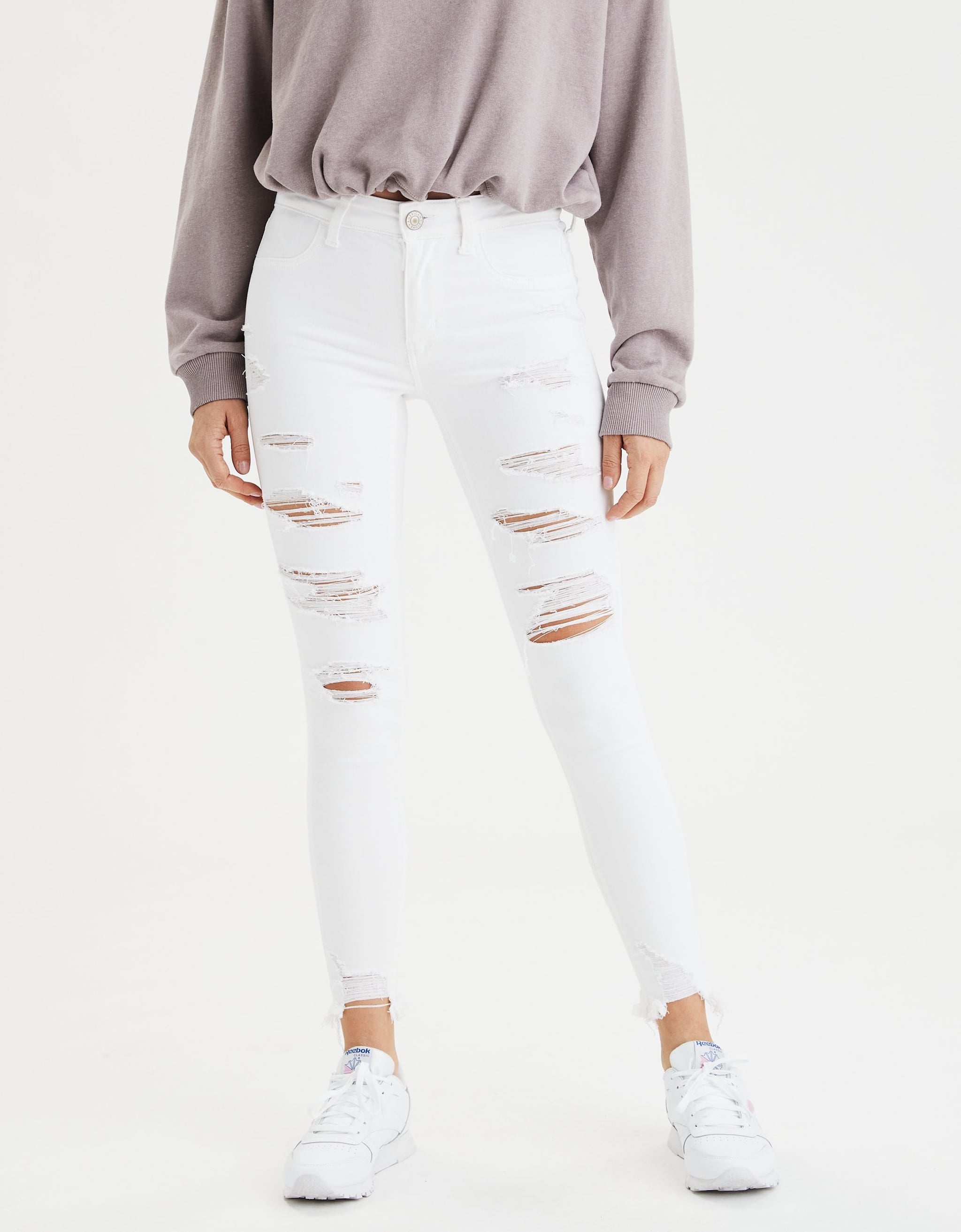 Buy American Eagle Women White Next Level Ripped High VRise Jegging  Online  687891