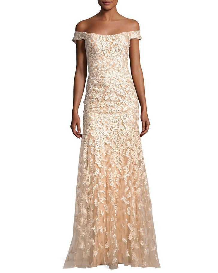 off the shoulder tulle gown