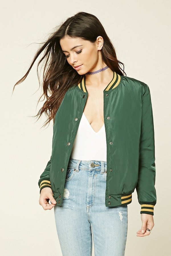 Forever 21 Striped Varsity Jacket (25) Hailey Baldwin Wearing a